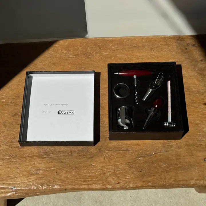 Coffret sommelier Éditions Atlas – 6 accessoires – écrin imparfait